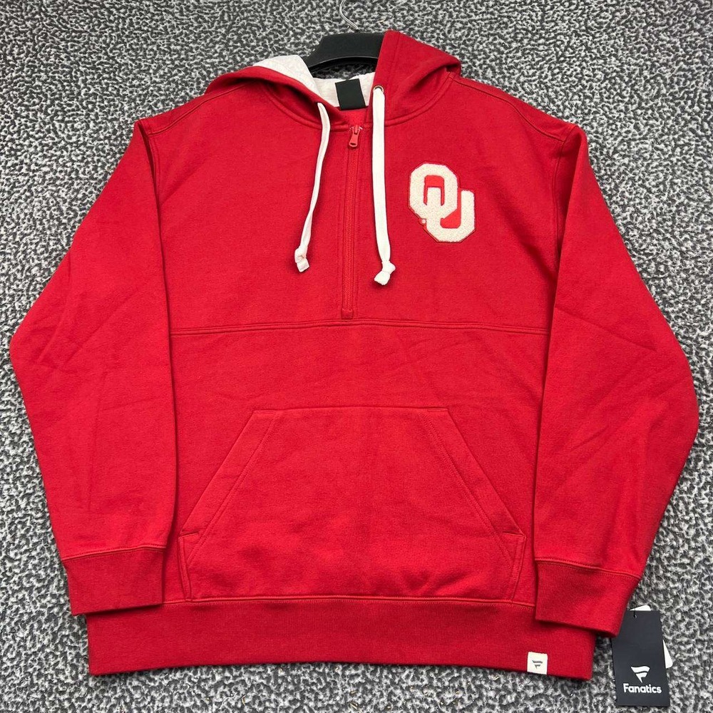 Oklahoma Sooners NCAA Hoodie Men Large Red Fanatics Quarter Zip Long Sleeve New